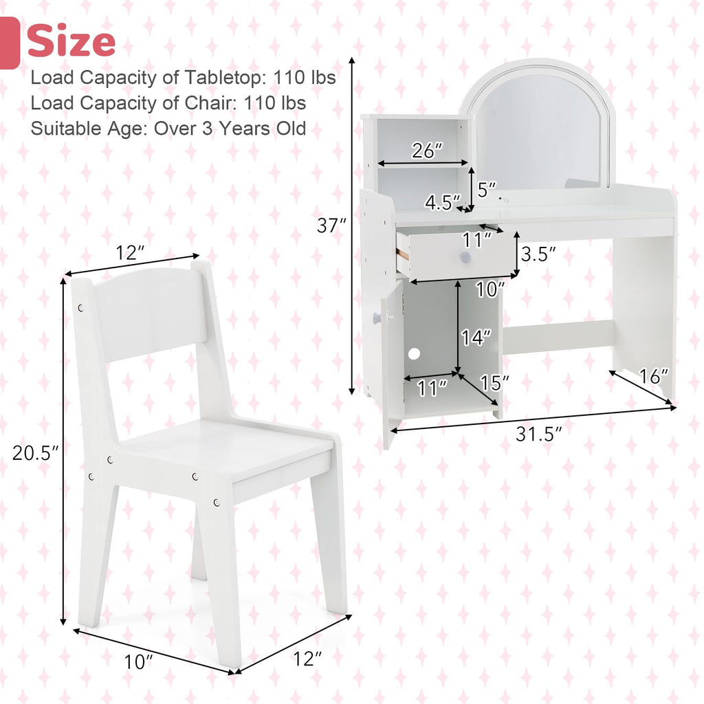 Kids Vanity Table and Chair Set with LED Lighted Mirror S418