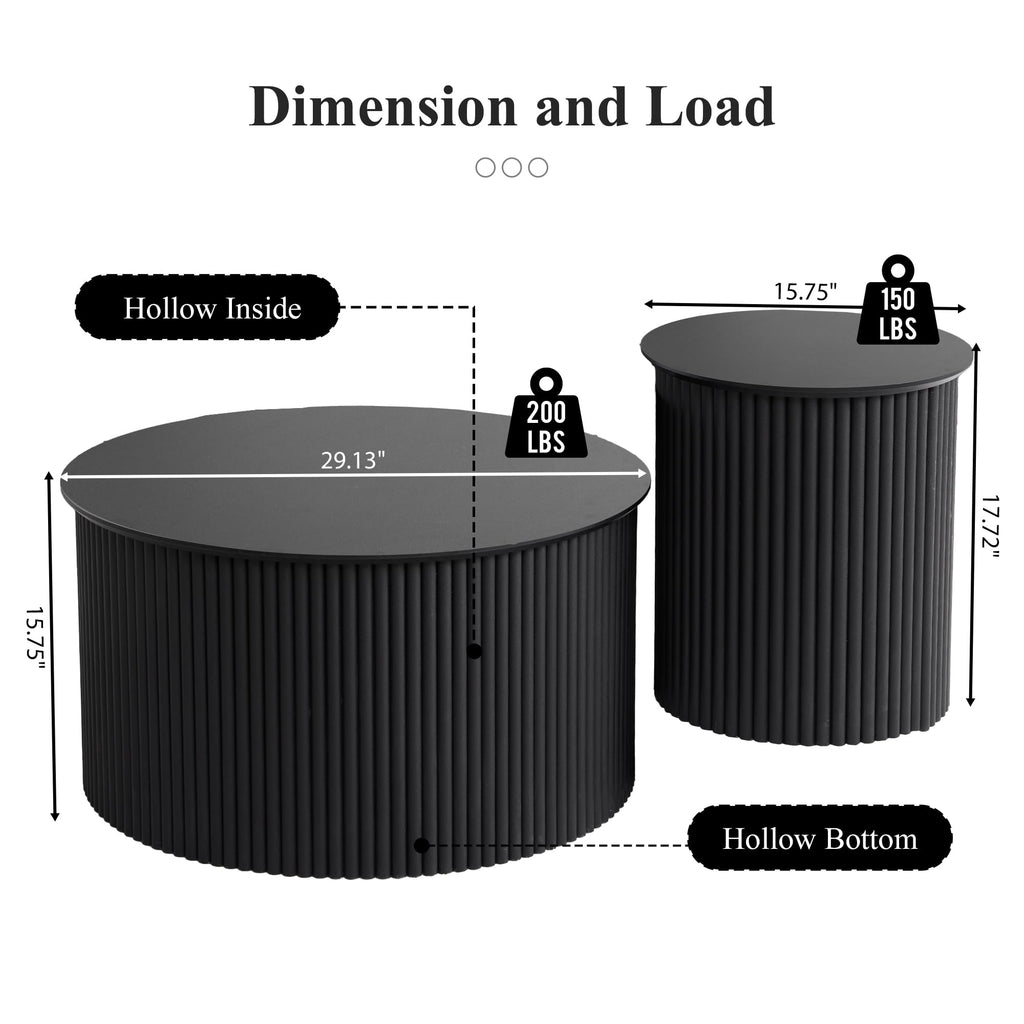 Fluted Round Nesting Coffee Table Set of 2 V74607