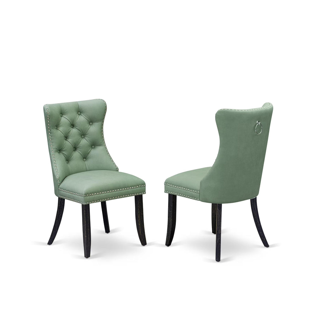 Button Tufted Nailhead Willow Green Polyester Upholstered Dining Chairs, Set of 2 E271670