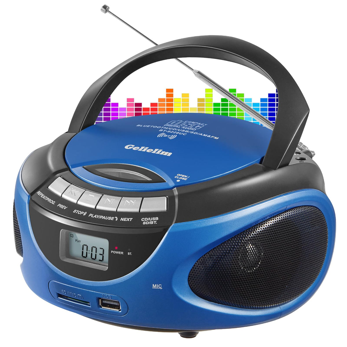 Portable CD Player with Bluetooth AM FM Stereo Radio Blue Q981