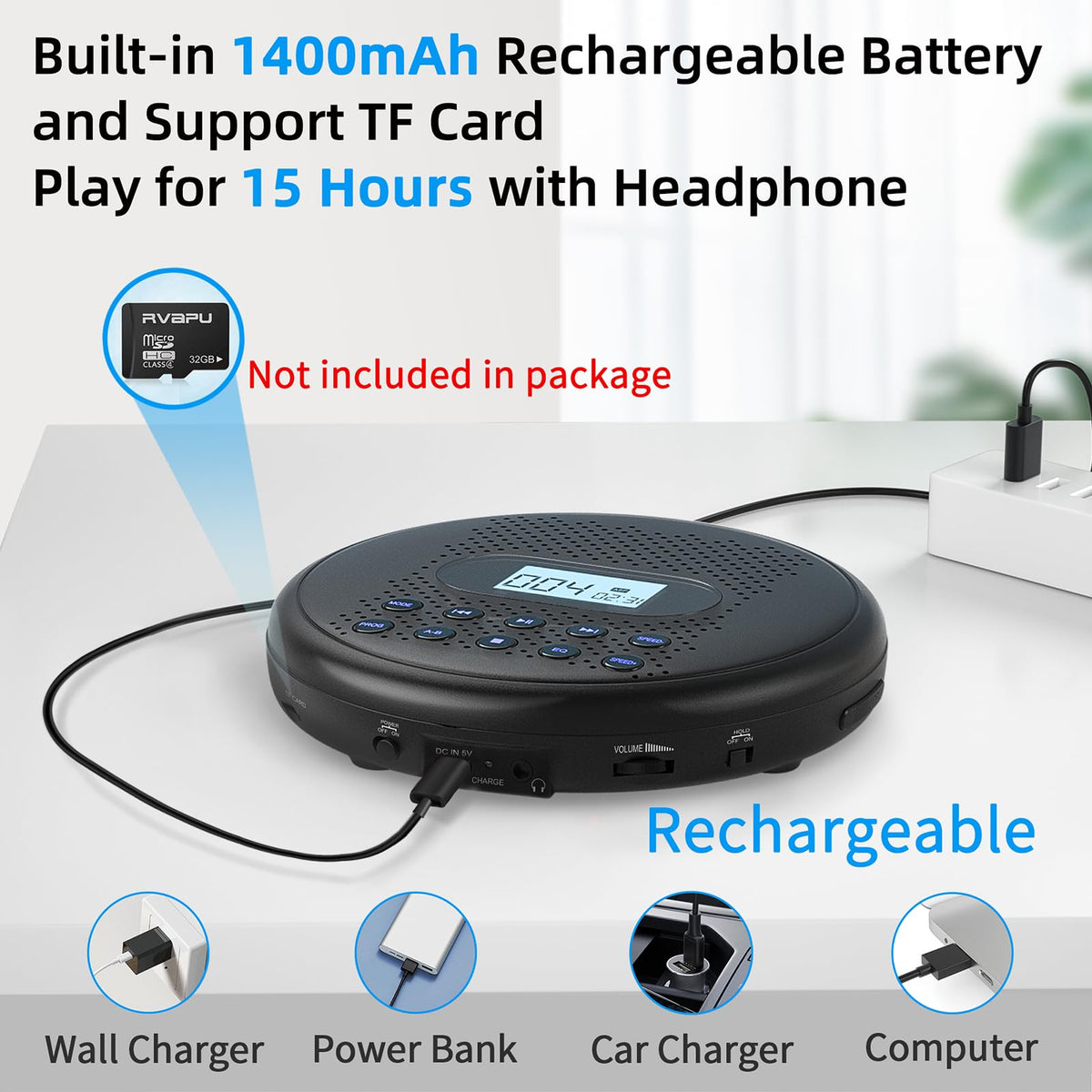 Portable CD Player with Dual Stereo Speakers E9823