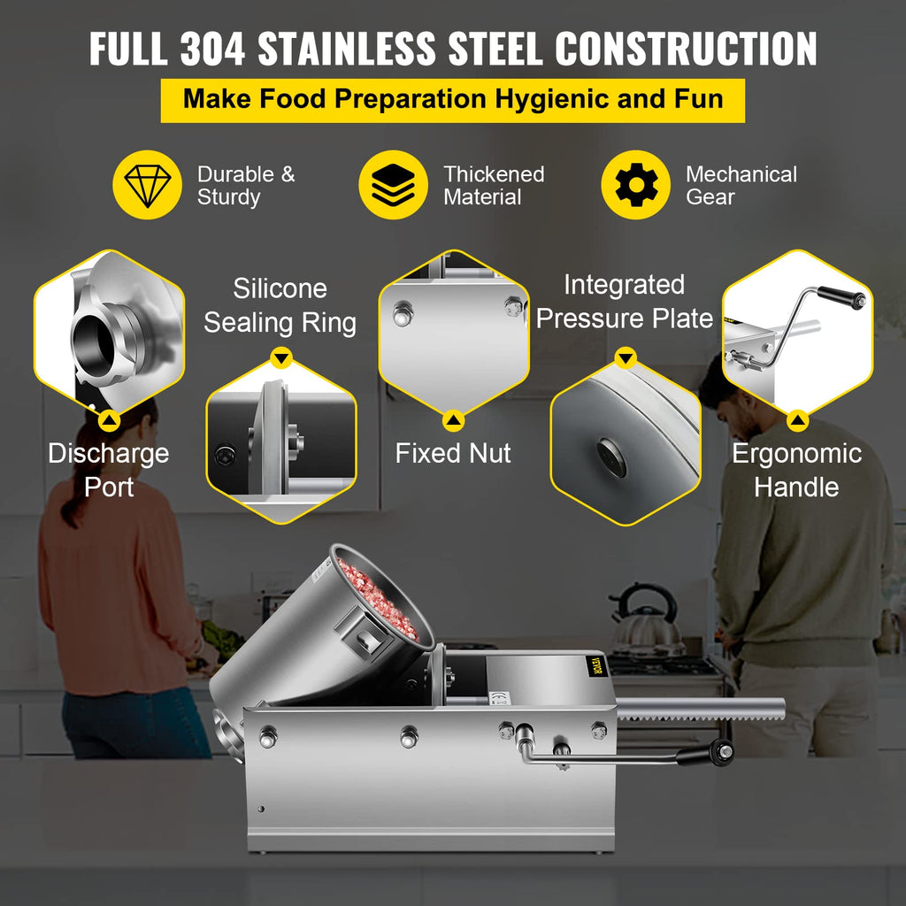 3L Manual Stainless Steel Sausage Stuffer with 5 Filling Nozzles J30519