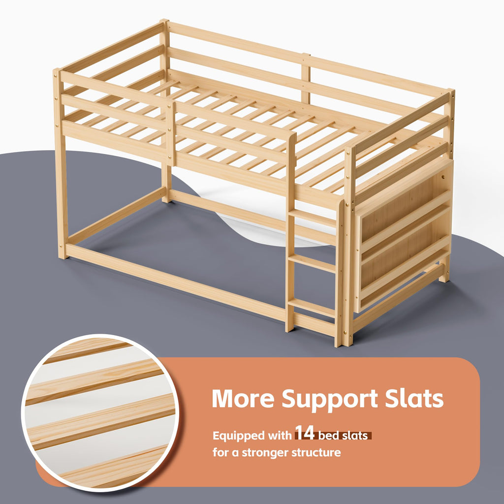 Twin Over Twin Wooden Bunk Bed with Ladder and Guardrails L411180