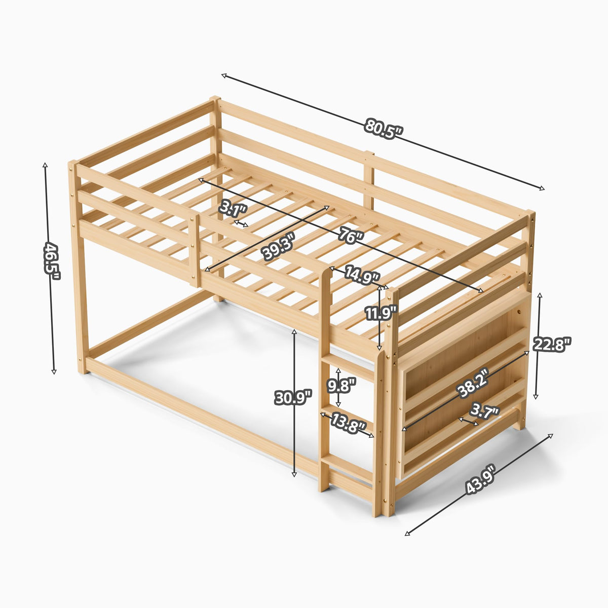 Twin Over Twin Wooden Bunk Bed with Ladder and Guardrails L411180