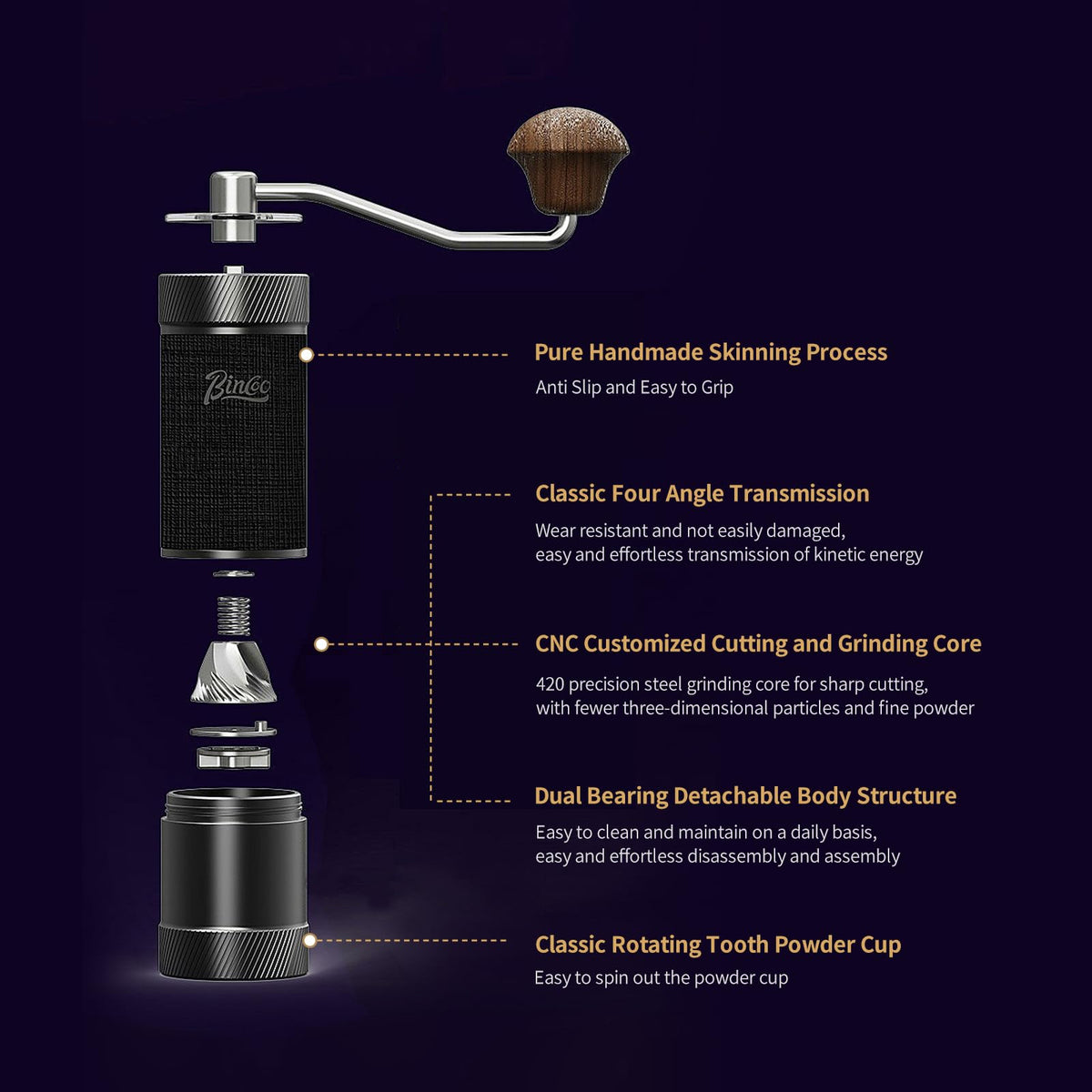 Manual Coffee Bean Grinder with Stainless Steel Conical Burr M9424