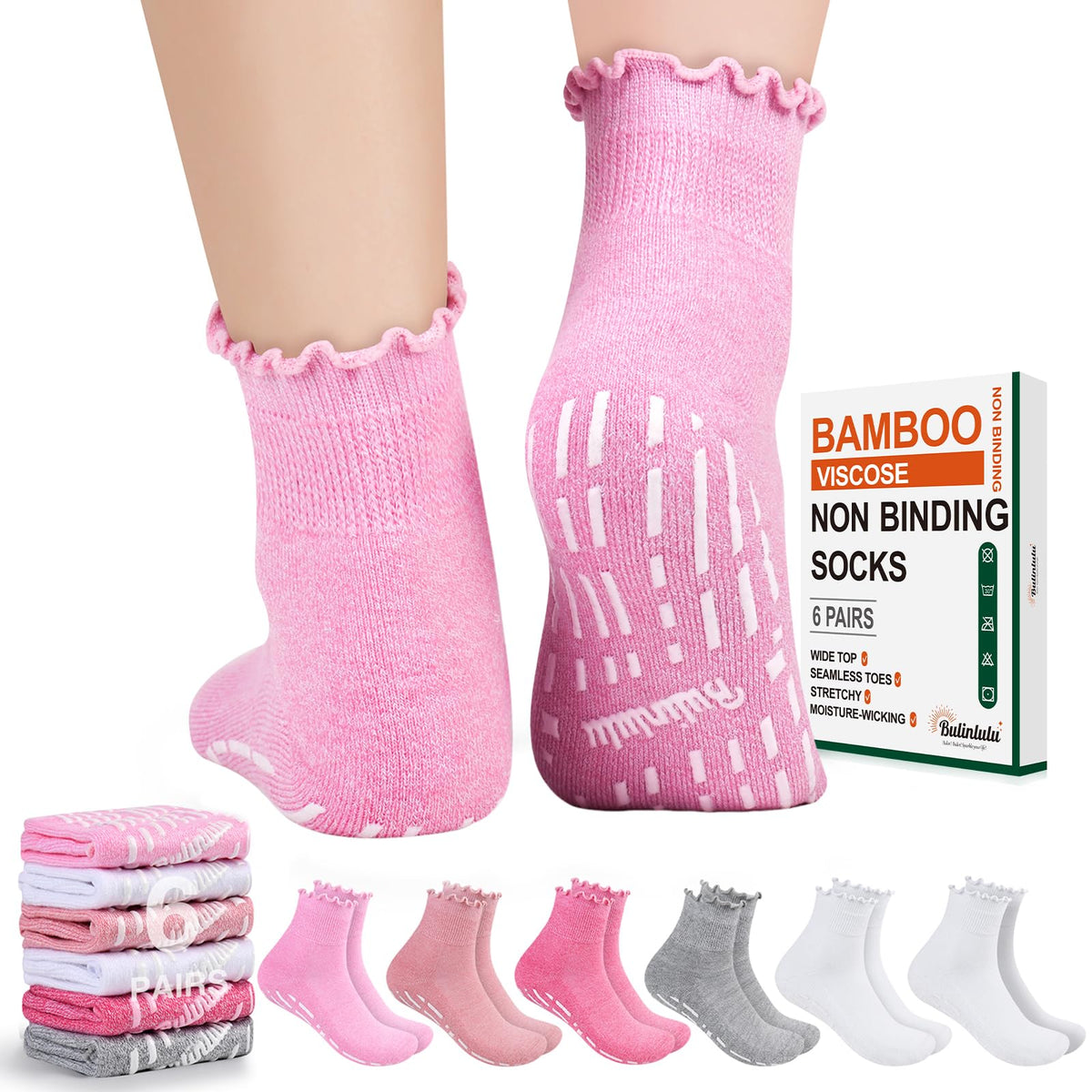 Non Slip Diabetic Socks for Women 6 Pairs Size 9-11 B782404