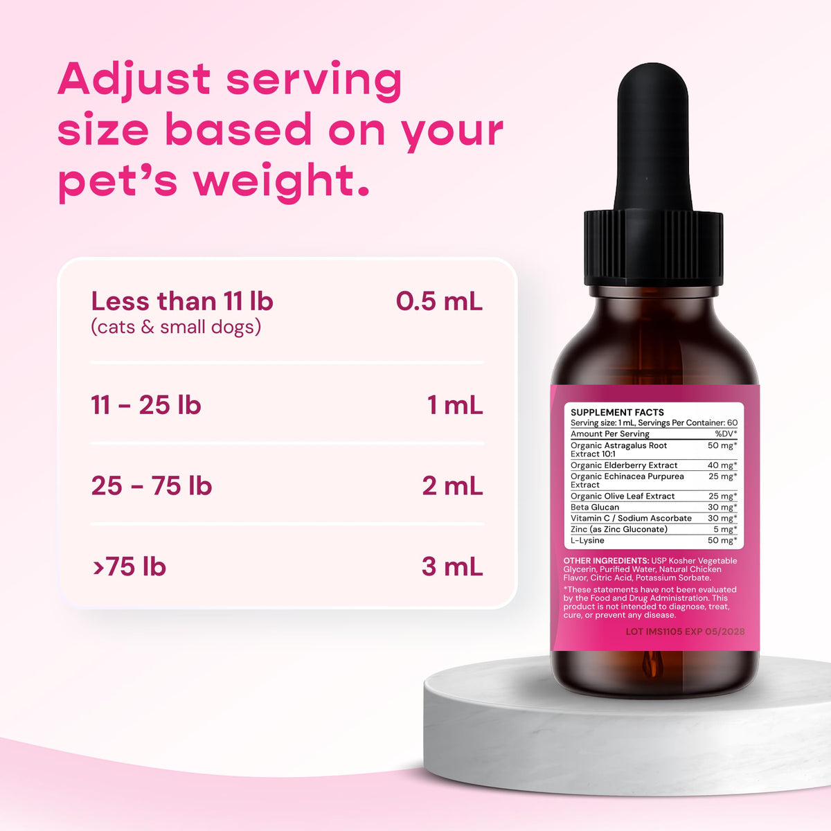 Liquid Pet Supplement with Astragalus, Elderberry, Echinacea & Beta Glucan, 2 fl oz U91841