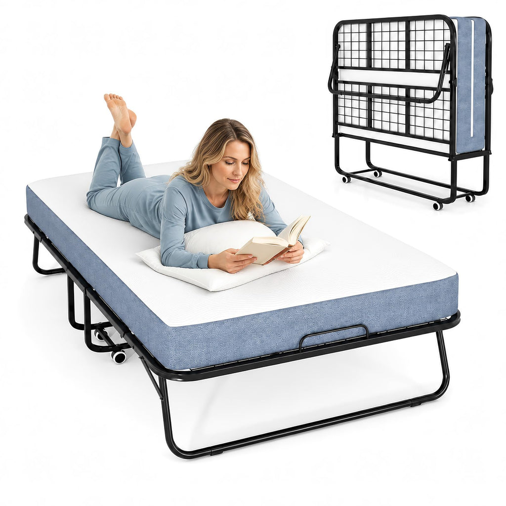 Folding Bed with 5" Foam Mattress Queen Size Metal Frame X5512