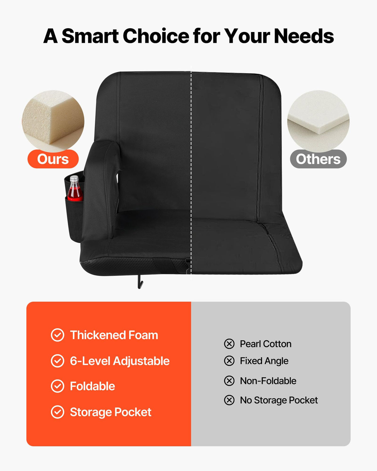 6 Adjustable Angle Padded Stadium Seat with Armrest Z4808