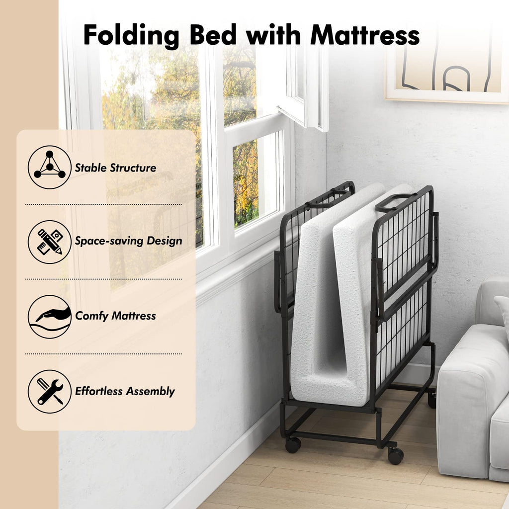 Folding Twin Size Portable Bed with 4” Memory Foam Mattress R27998