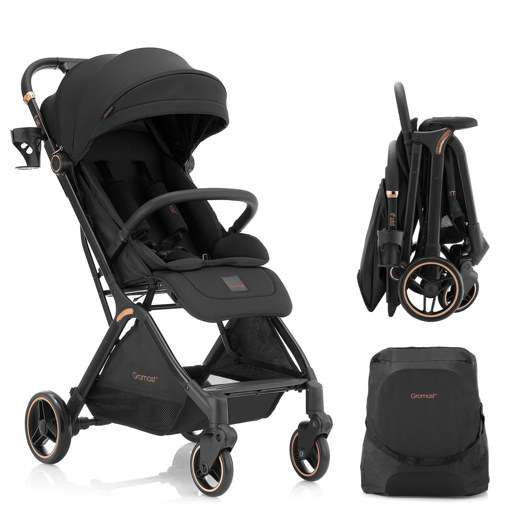 Gravity Folding Baby Stroller with Canopy & Cup Holder, Black Y133280