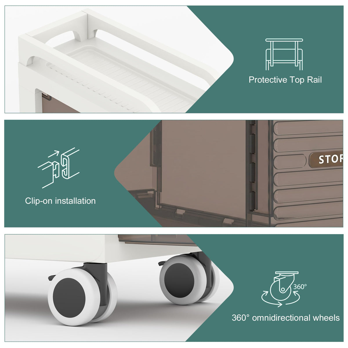 7.87" Wide Slim Bathroom Storage with Drawers and Wheels D921