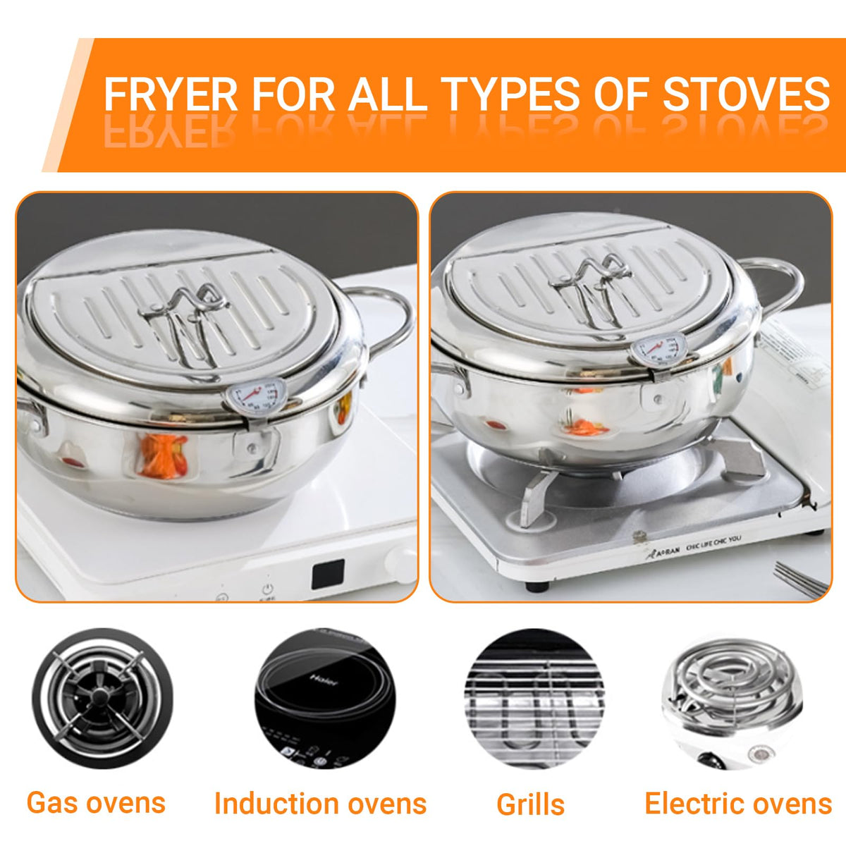 4.2L Stainless Steel Deep Fryer Pot with Thermometer W3949