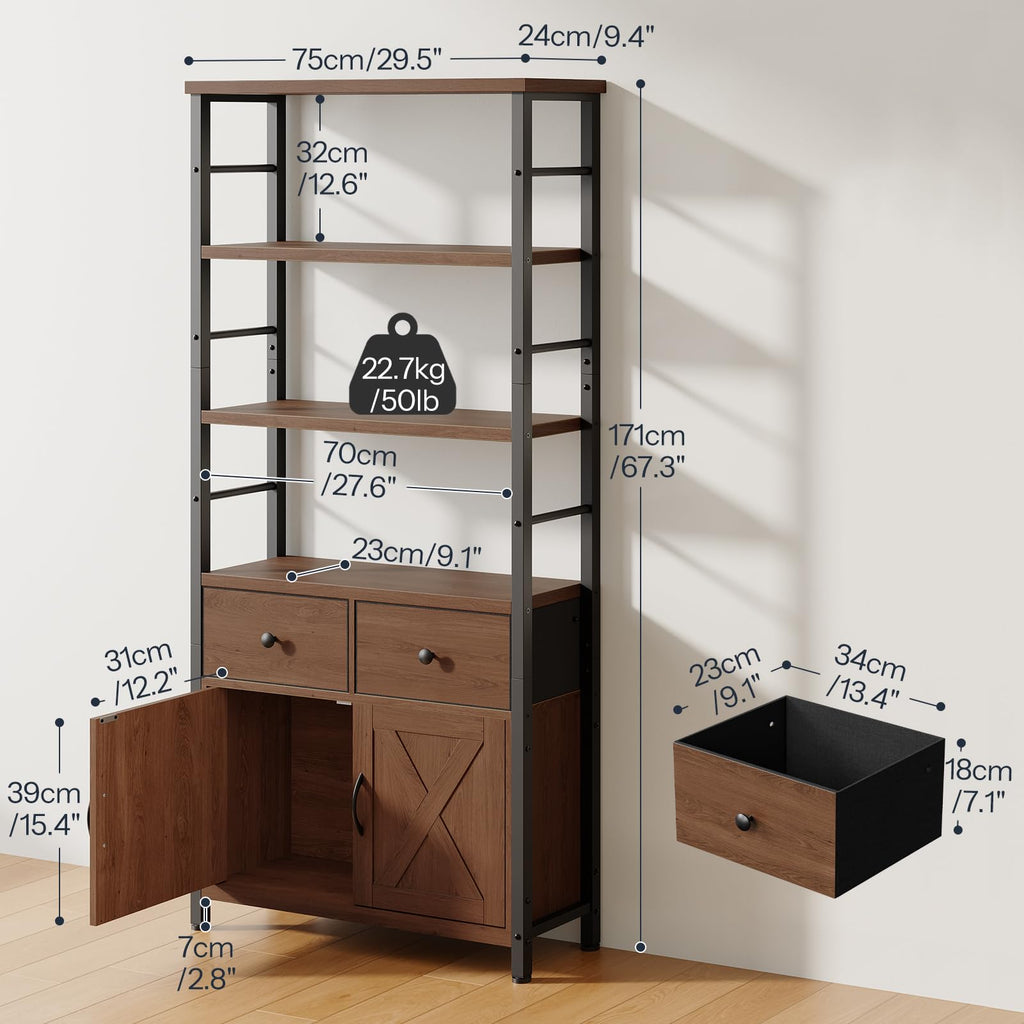 Wooden and Metal Bookshelf with Doors and Drawers G45332