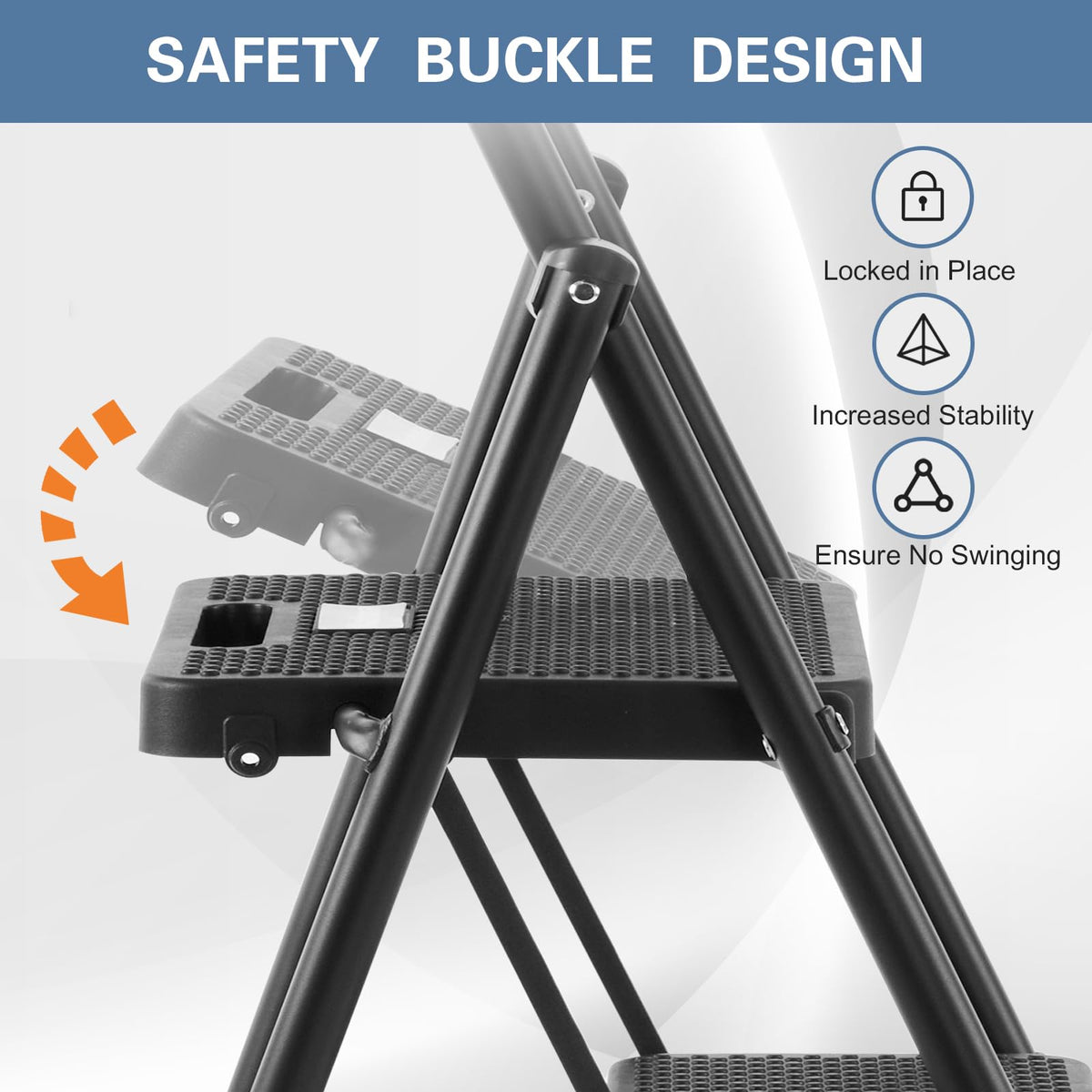 Foldable 3 Step Stool Ladder 300 Lb Weight Limit Steel A3522