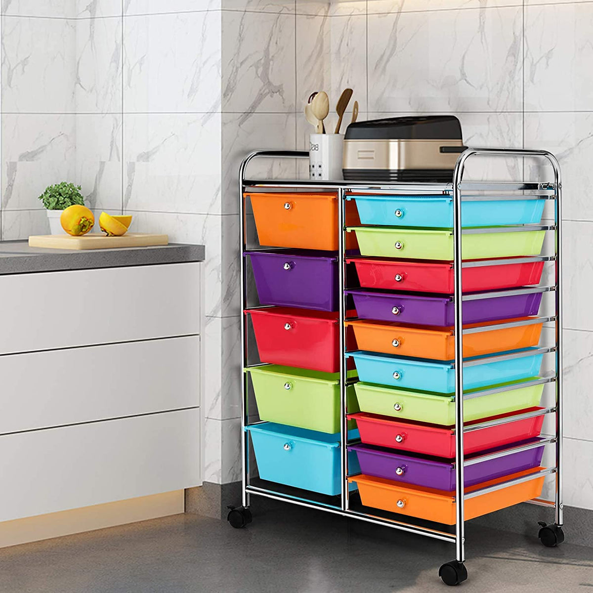 15 Drawer Rolling Plastic Storage Organizer Cart D28978