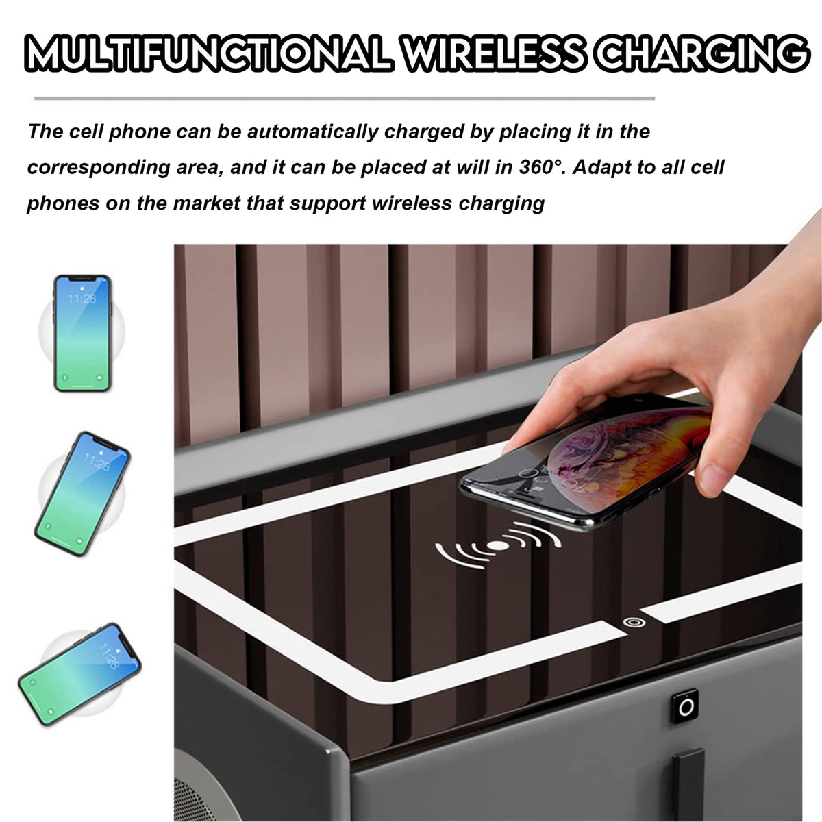 White Nightstand with Wireless Charging Station and Fingerprint Lock Drawer F67187