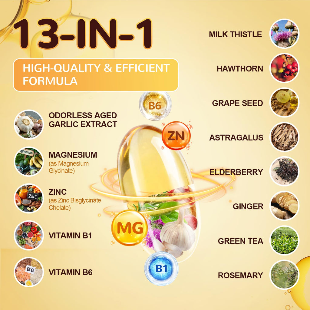 Odorless Aged Garlic Extract Capsules with Magnesium, Zinc, Vitamin B, 300 Softgels J427