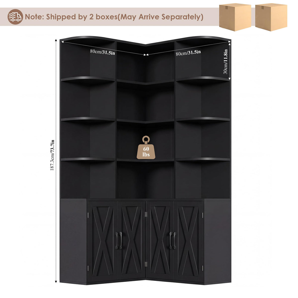 Black Bookshelf with Doors C60328