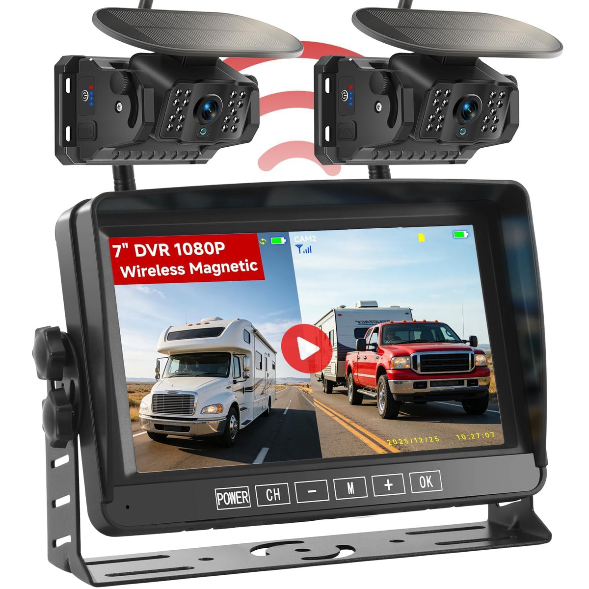 Dual Magnetic Wireless Backup Camera, 7” 1080P HD 4CH DVR Monitor X80070