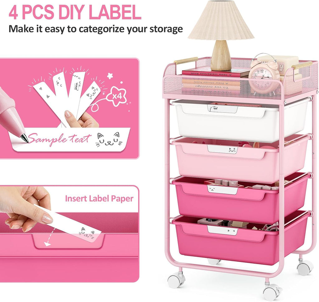 4-Drawer Rolling Storage Cart with Mesh Top S972630