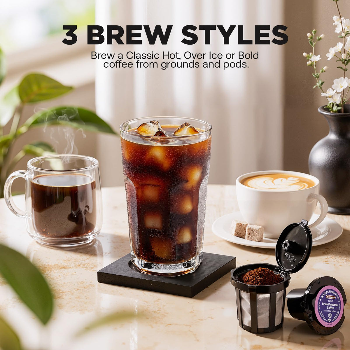 Single Serve Coffee Maker Hot and Iced Black L653968