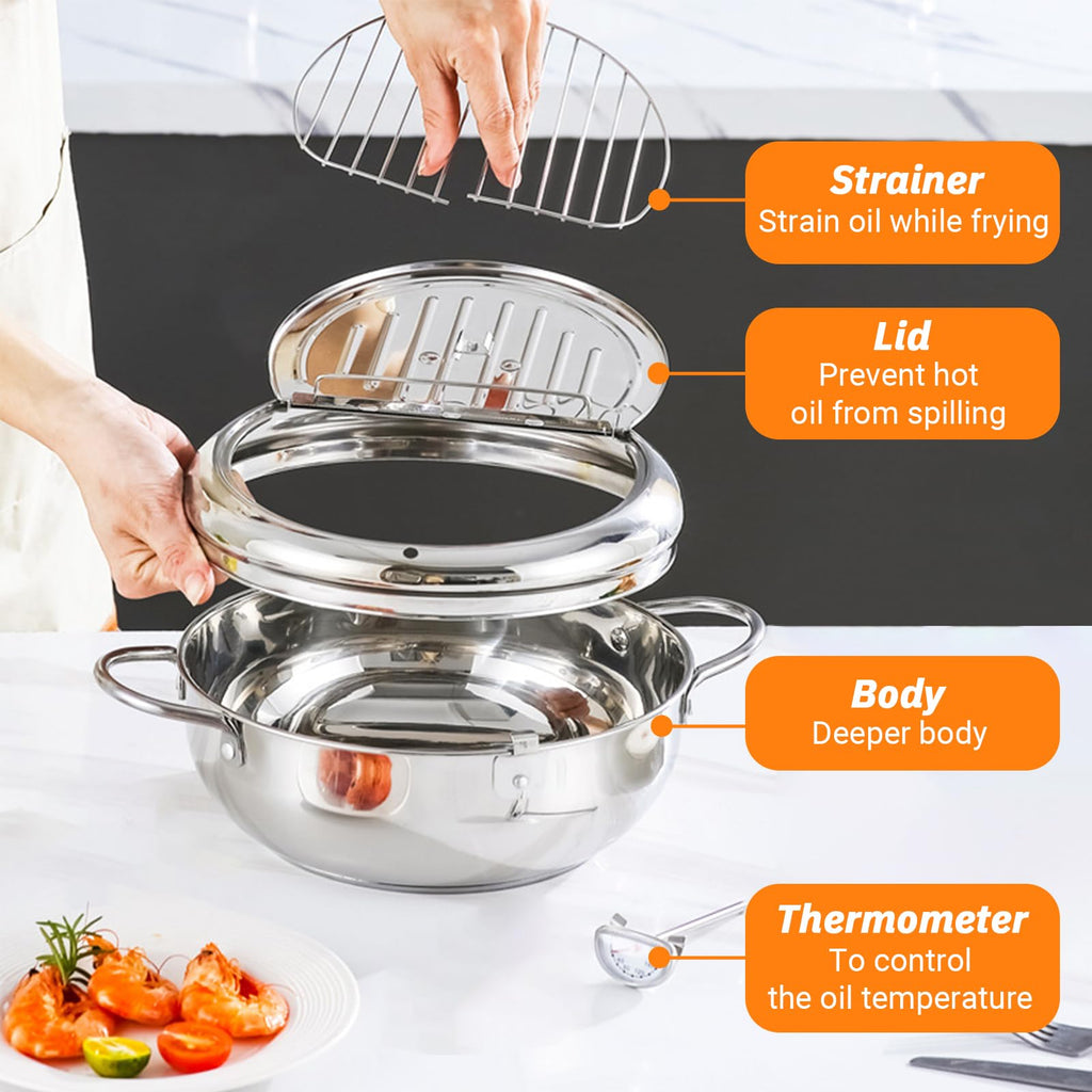 4.2L Stainless Steel Deep Fryer Pot with Thermometer W3949