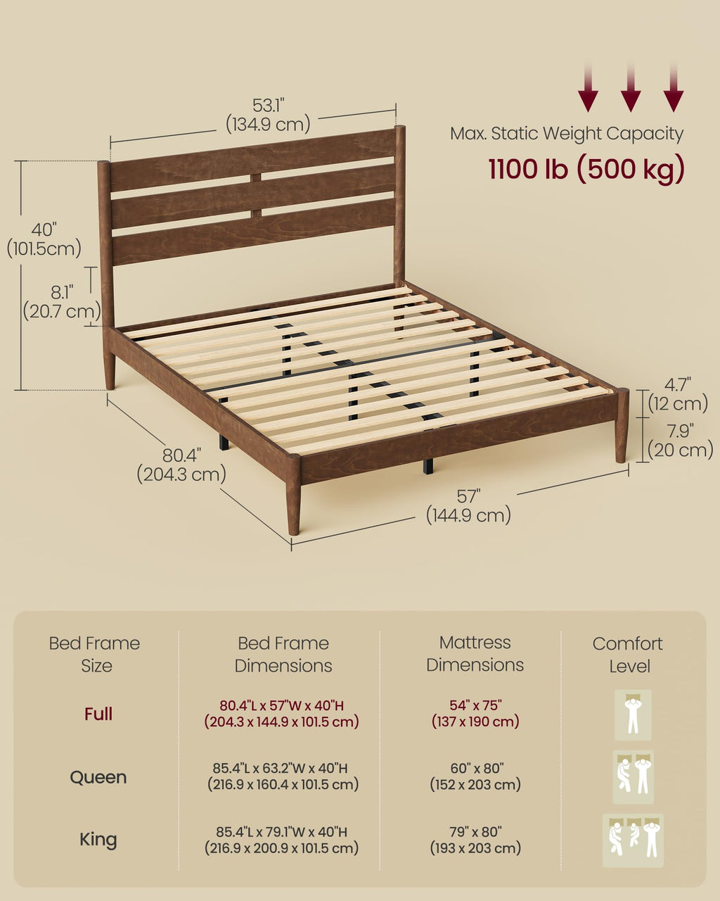 Full Wood Platform Bed with Headboard Storage Shelf O18593