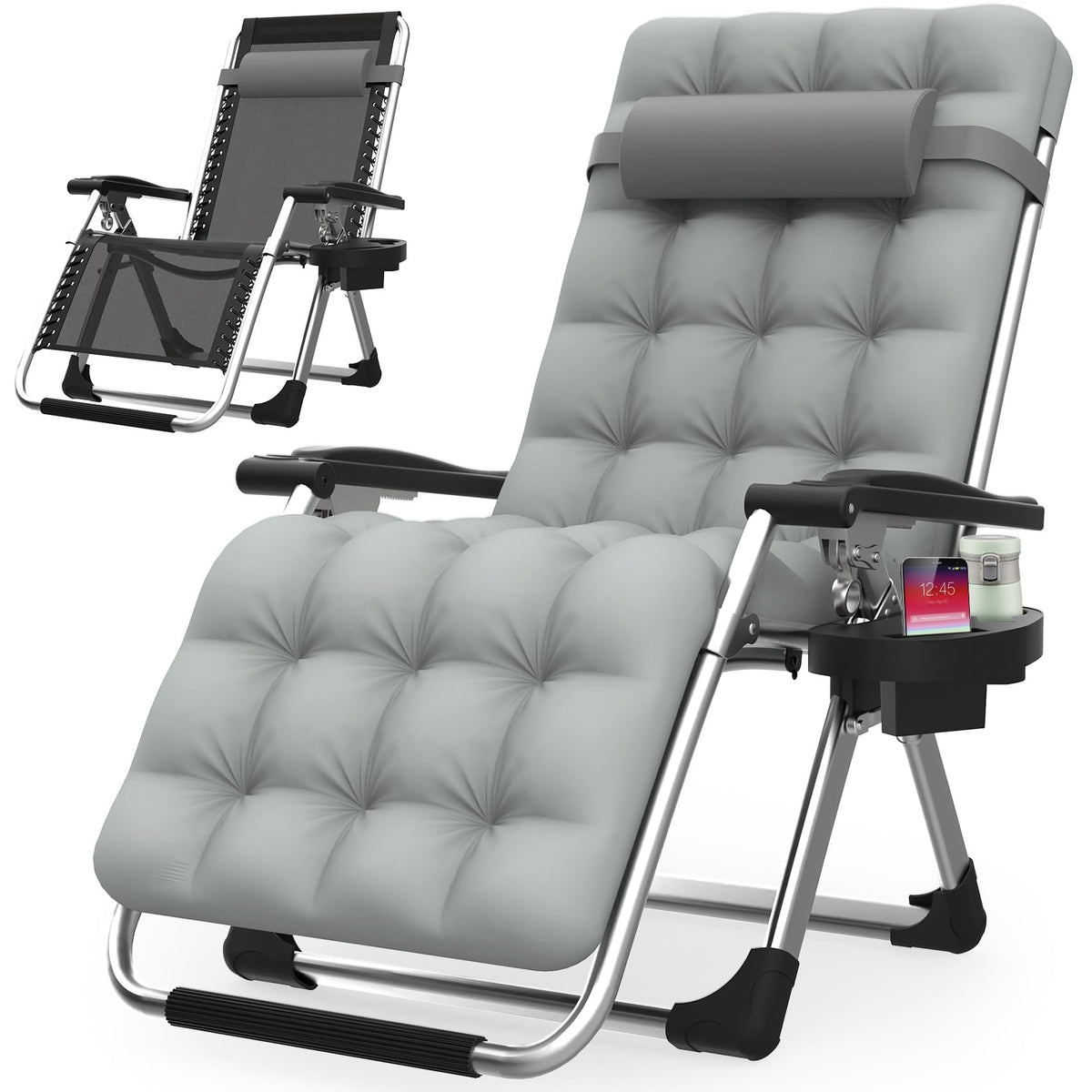 Zero Gravity Reclining Camping Lounge Chair with Cup Holder L975544