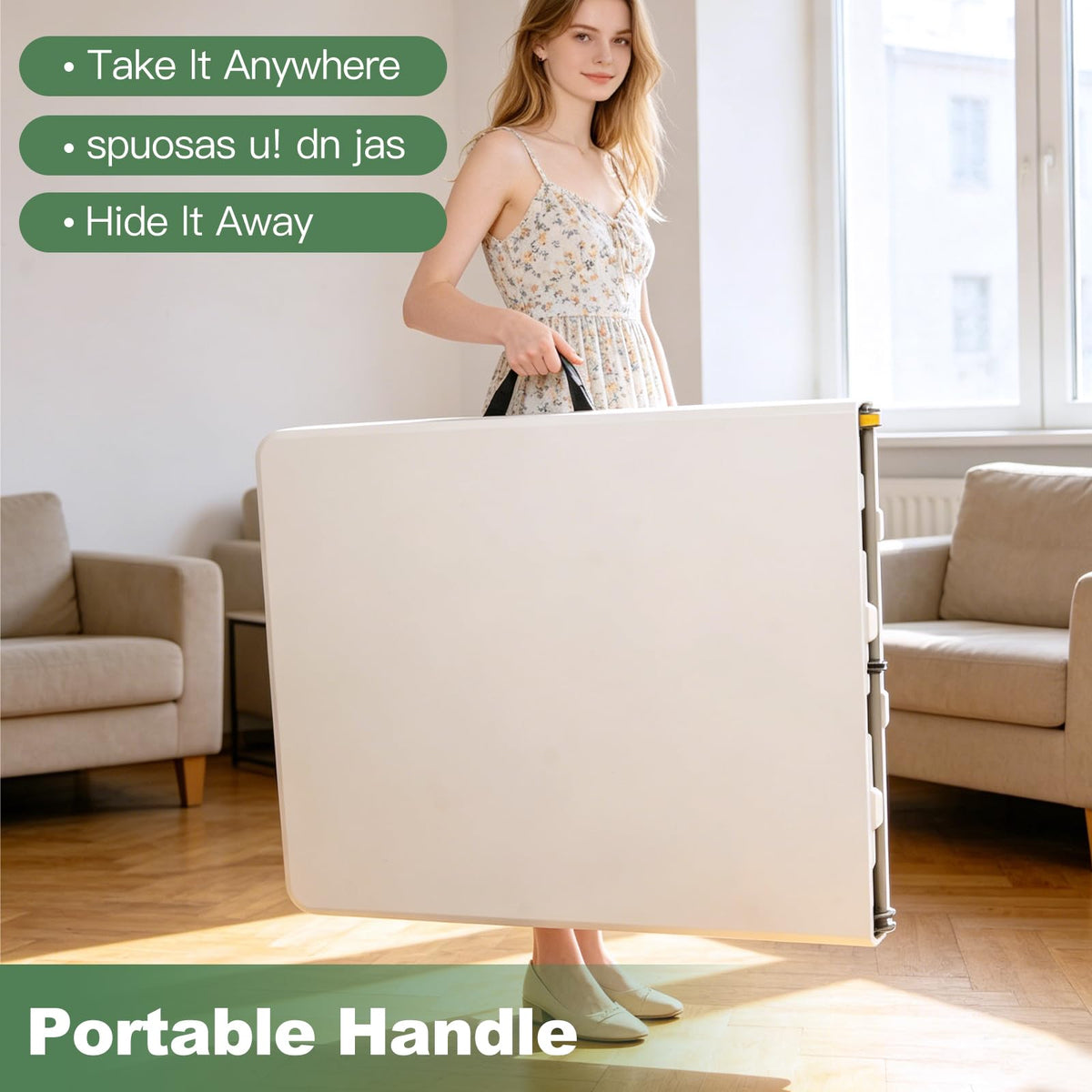 6FT Folding Plastic Utility Table with Carrying Handle, White J4022