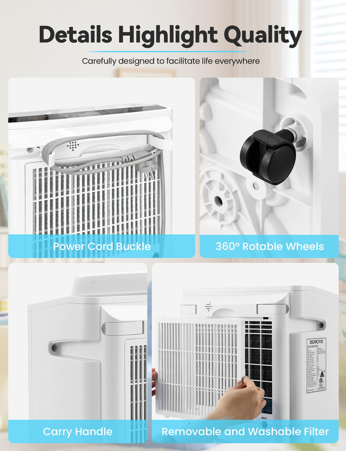4500 Sq. Ft 50-70 Pints Dehumidifier with Drain Hose and 5L Water Tank D7611