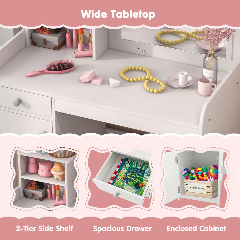 Kids Vanity Table and Chair Set with LED Lighted Mirror S418