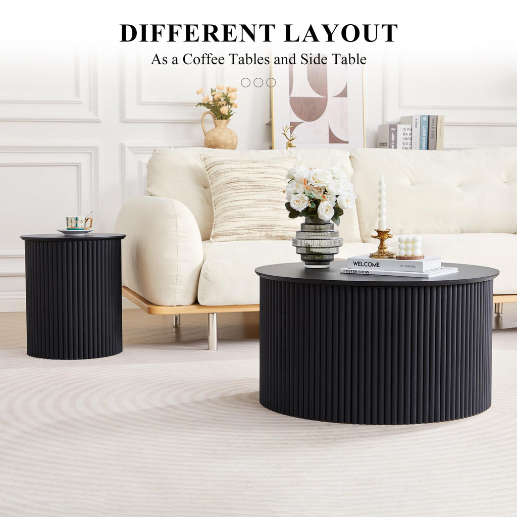 Fluted Round Nesting Coffee Table Set of 2 V74607