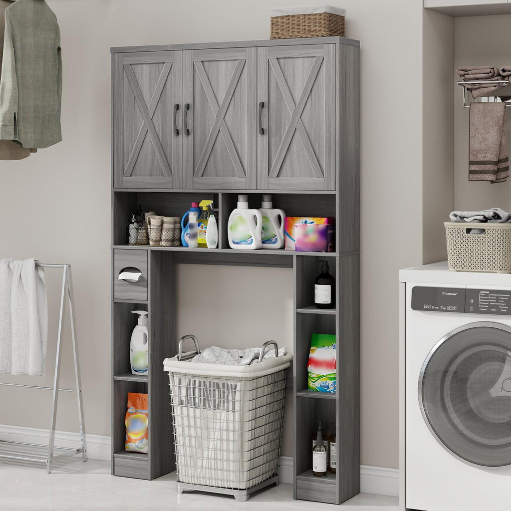 Over The Toilet Storage Cabinet with 3 Barn Doors A728348