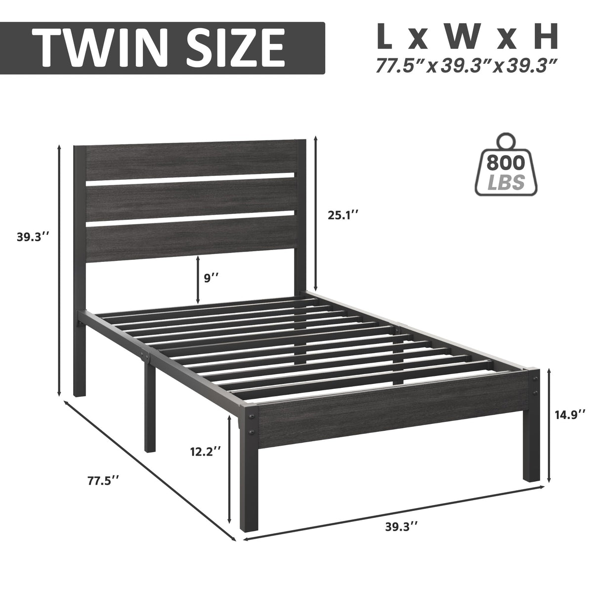 Twin Metal Bed Frame with Headboard and Under Bed Storage M5747