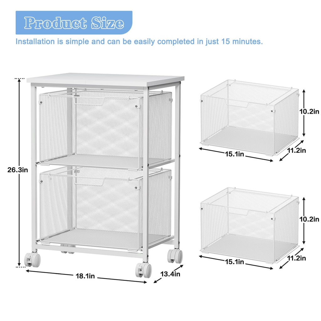 White 2 Drawer Rolling File Cabinet S404