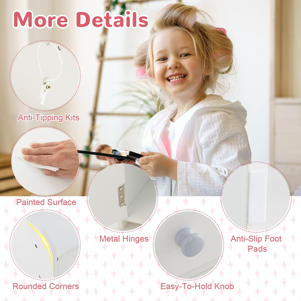 Kids Vanity Table and Chair Set with LED Lighted Mirror S418
