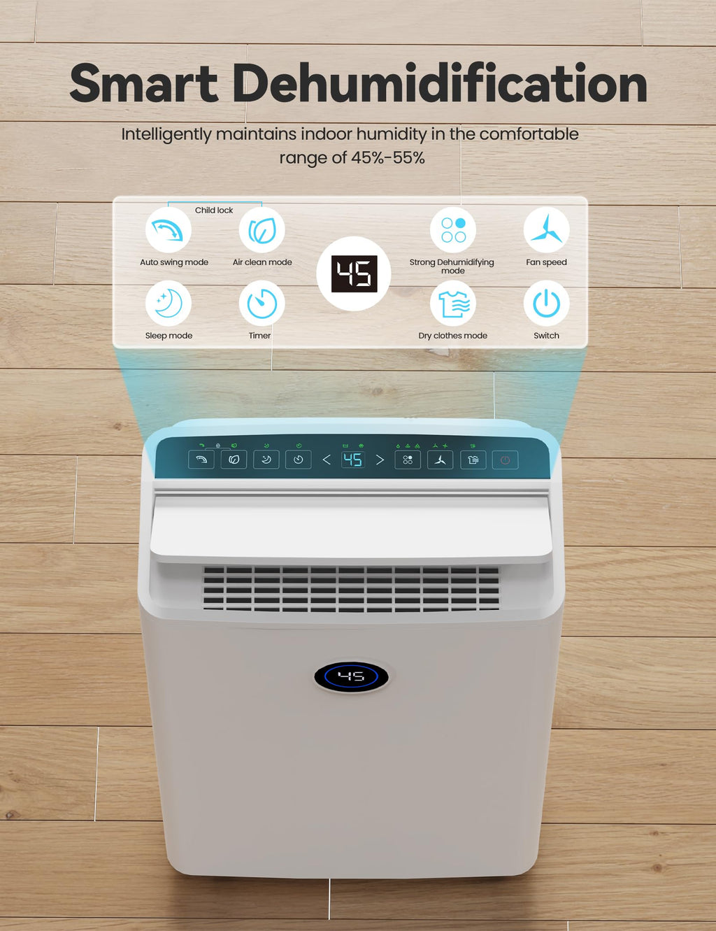 4500 Sq. Ft 50-70 Pints Dehumidifier with Drain Hose and 5L Water Tank D7611