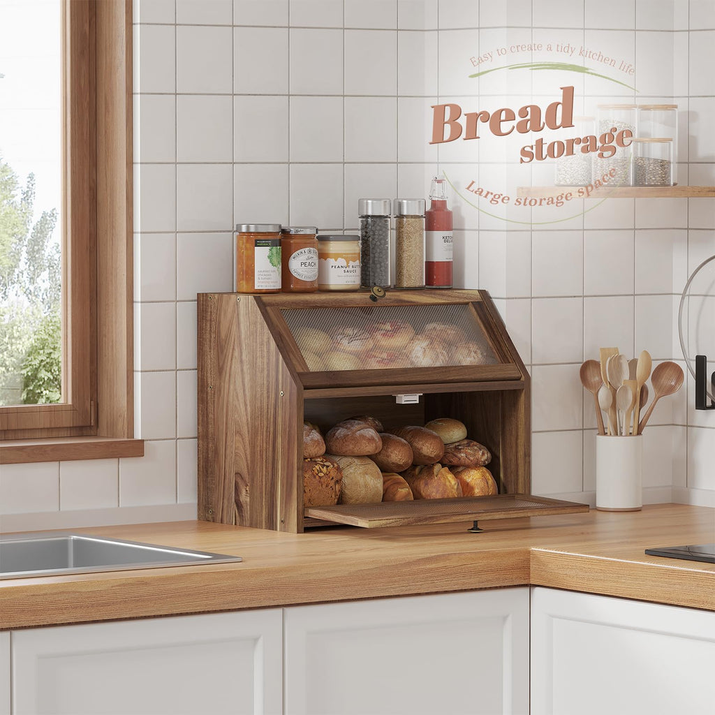 Large Brown Wooden Bread Box N35835