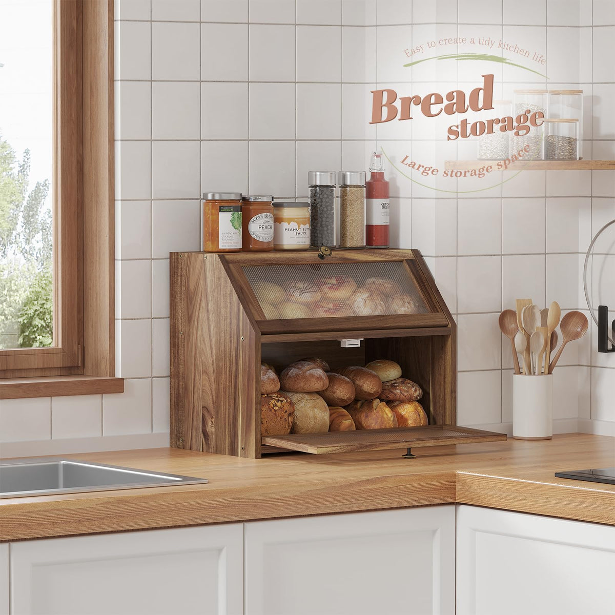 Large Brown Wooden Bread Box N35835