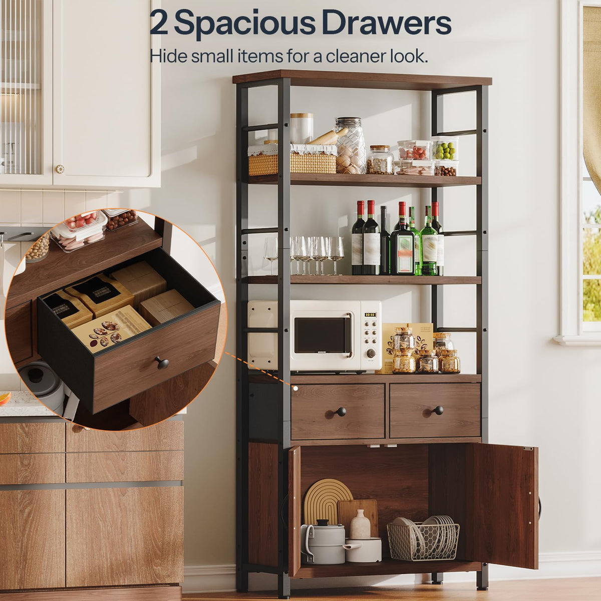 Wooden and Metal Bookshelf with Doors and Drawers G45332