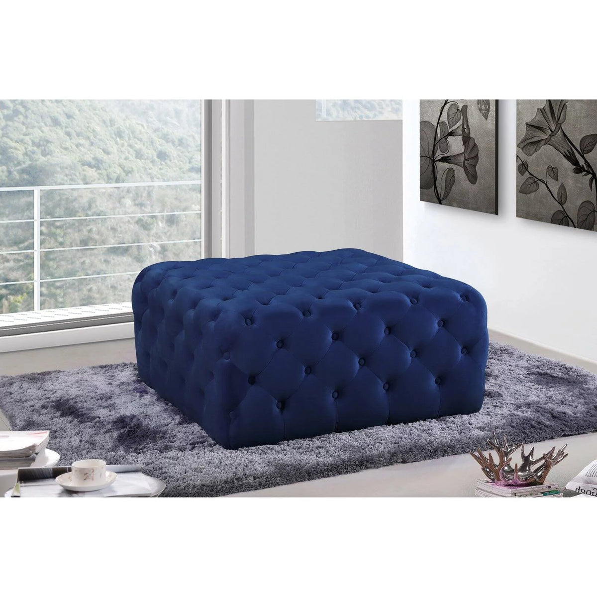 Black Velvet Tufted Ottoman and Bench A471577