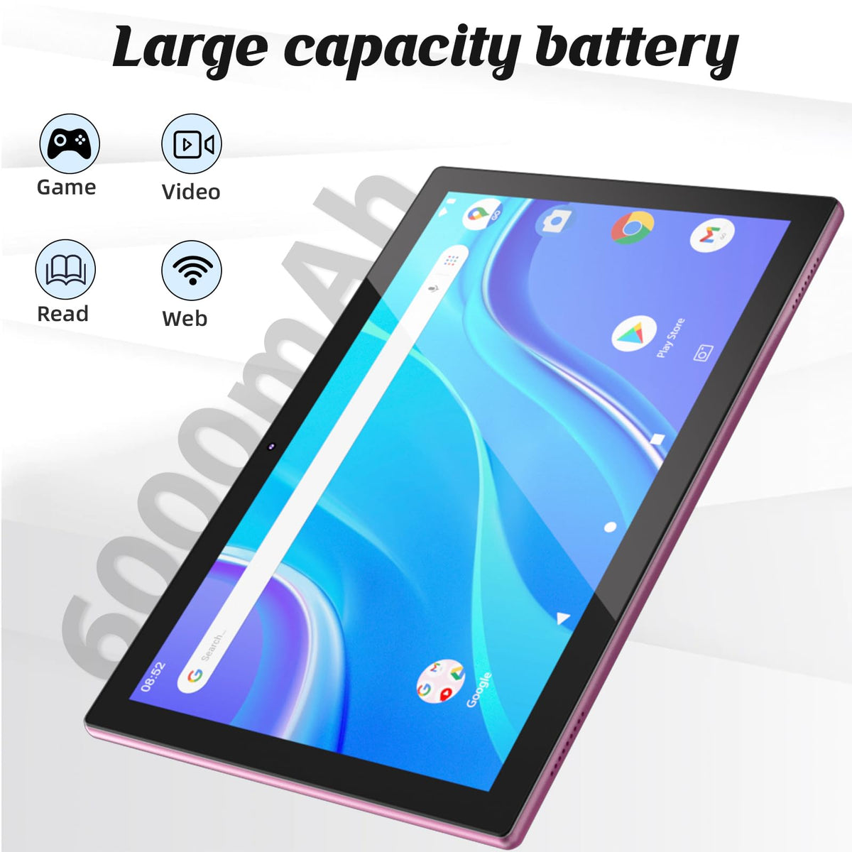 10 Inch Android Tablet with Keyboard Mouse Case Stylus Pink L21349