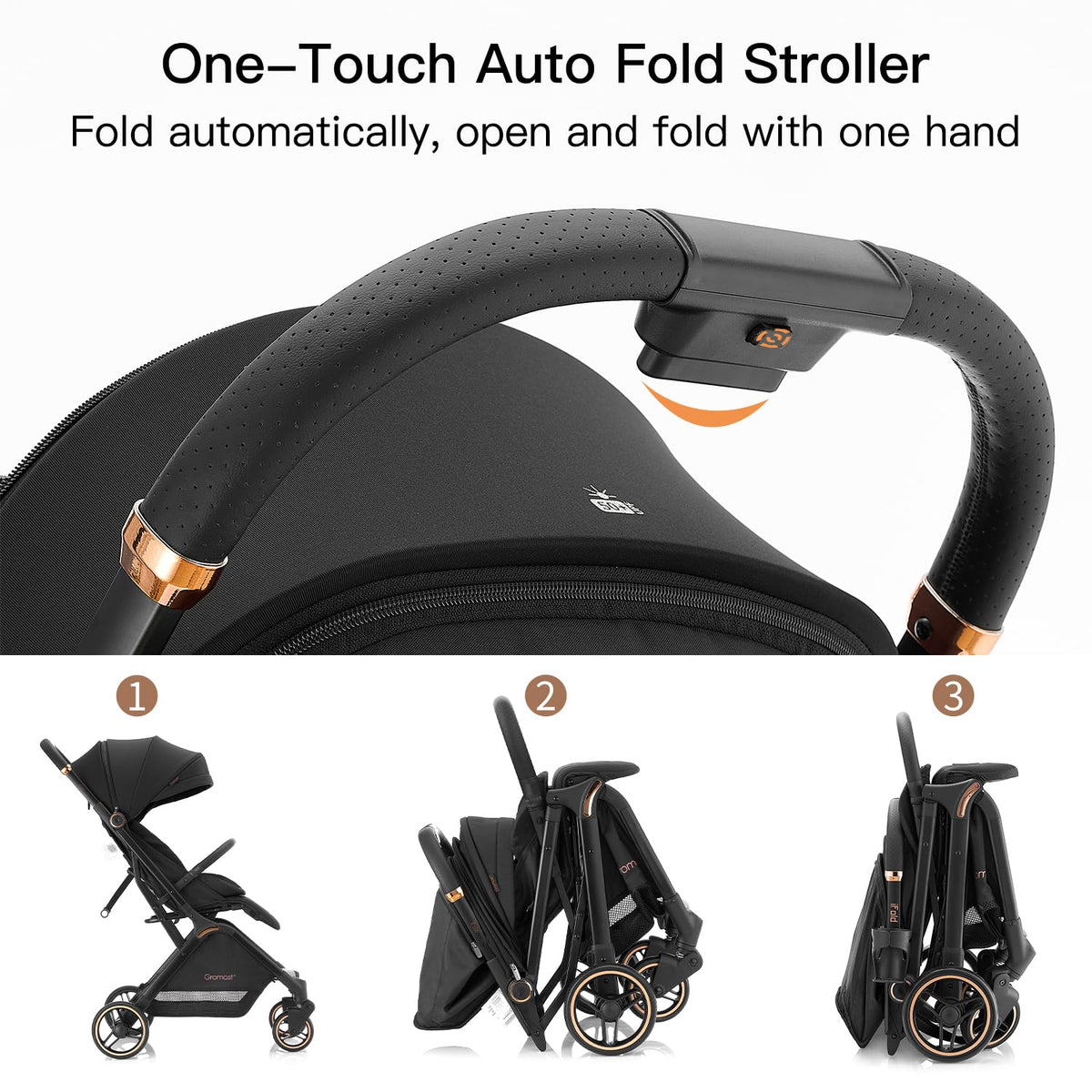 Gravity Folding Baby Stroller with Canopy & Cup Holder, Black Y133280