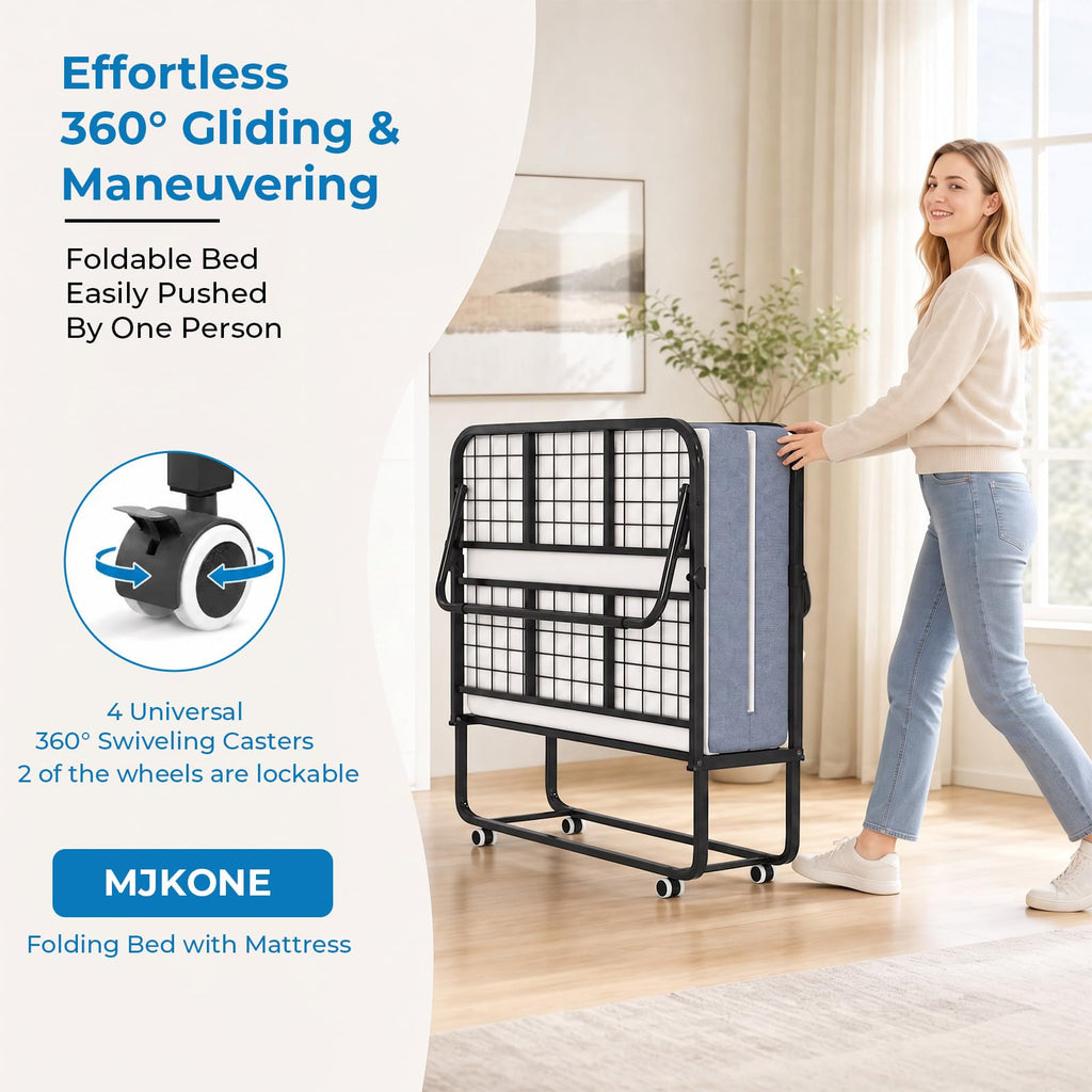 Folding Bed with 5" Foam Mattress Queen Size Metal Frame X5512