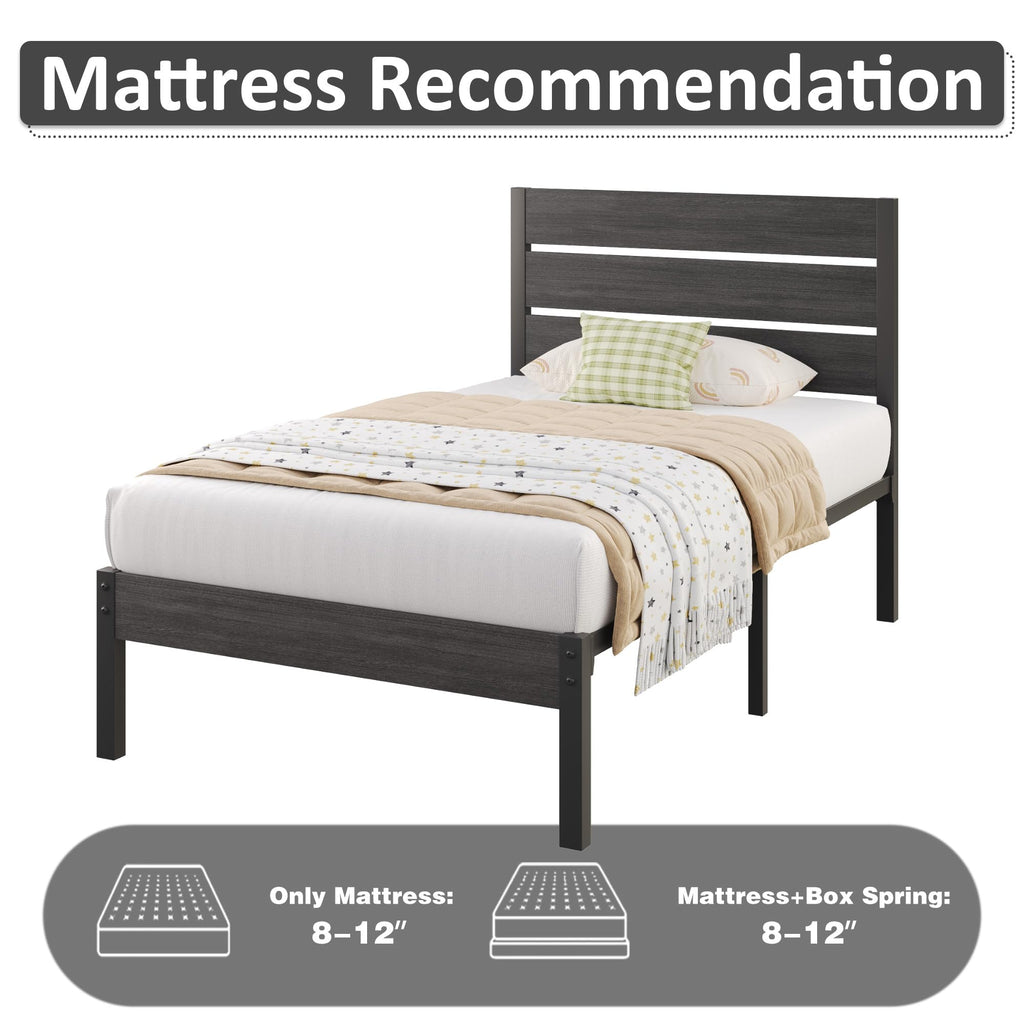 Twin Metal Bed Frame with Headboard and Under Bed Storage M5747