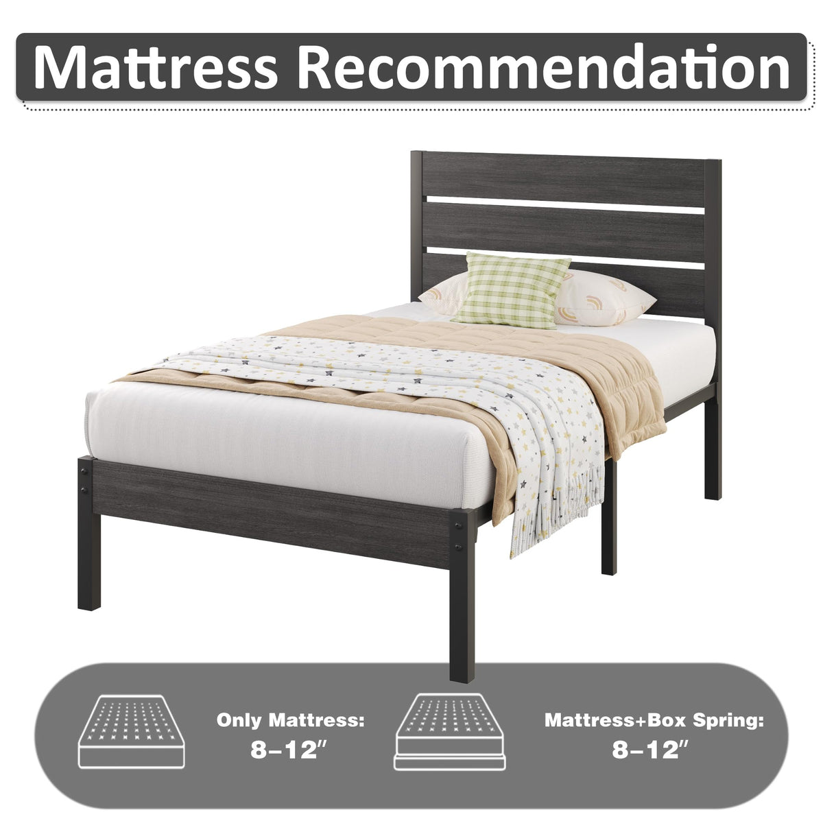 Twin Metal Bed Frame with Headboard and Under Bed Storage M5747