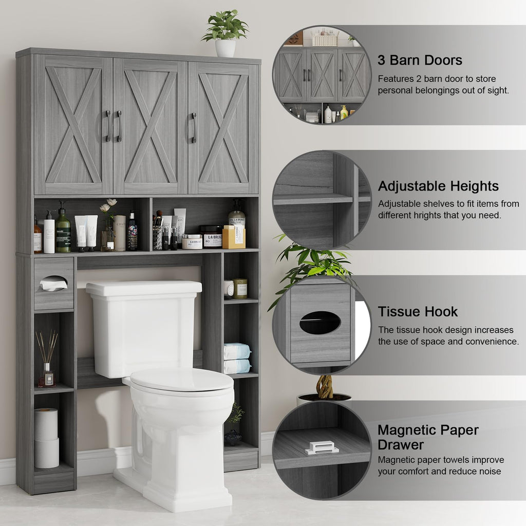 Over The Toilet Storage Cabinet with 3 Barn Doors A728348
