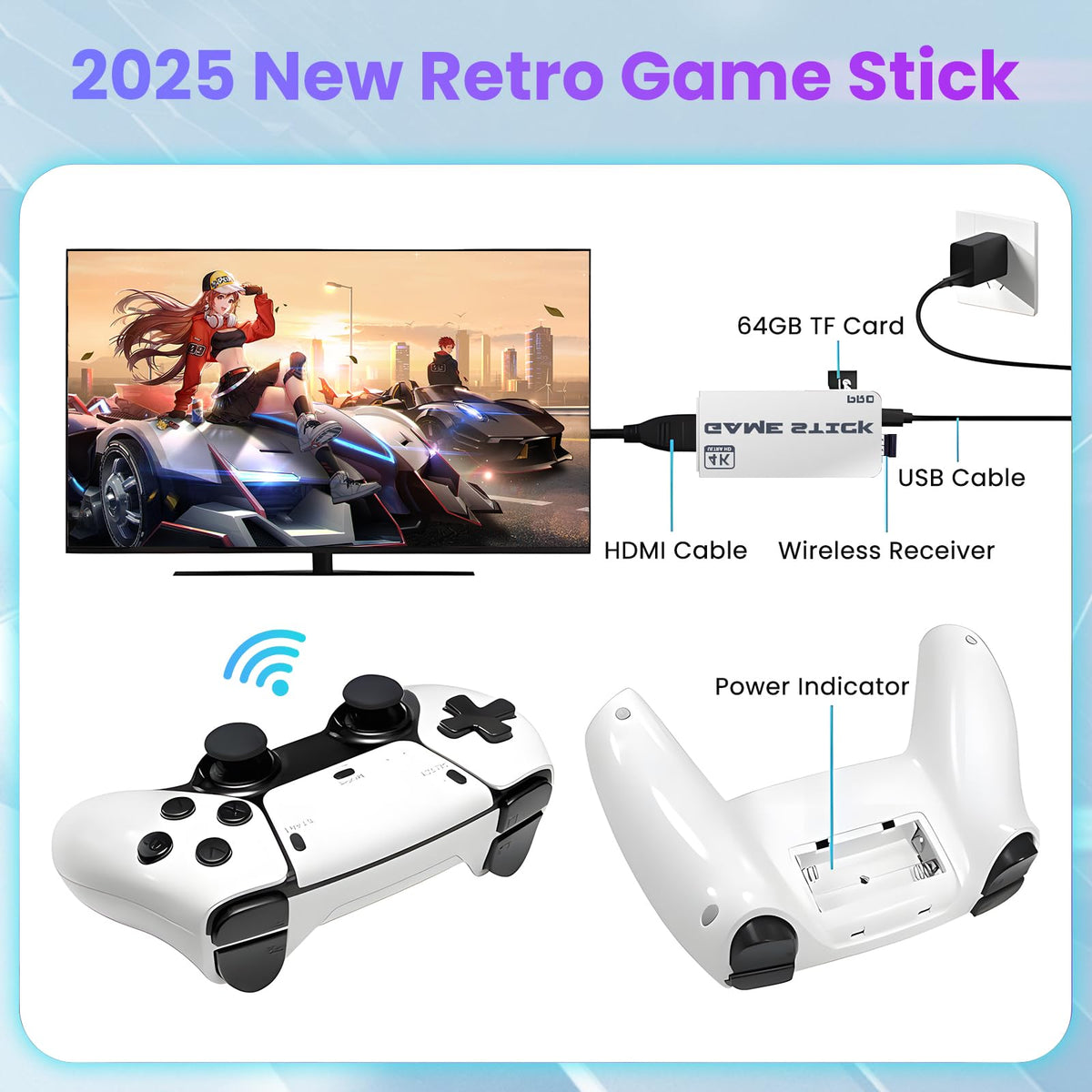 Wireless Plug and Play Retro Game Console with 20000+ Games and Dual 2.4G Wireless Controller V180