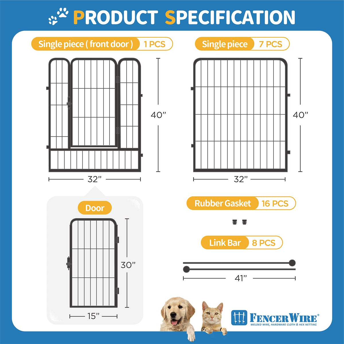 Foldable Metal Pet Playpen with Gate Y1455